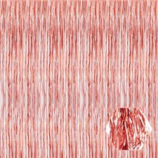 6 Pack Rose Gold Foil Fringe Curtain 3.28ft x 6.6ft Metallic Tinsel Party Bac...