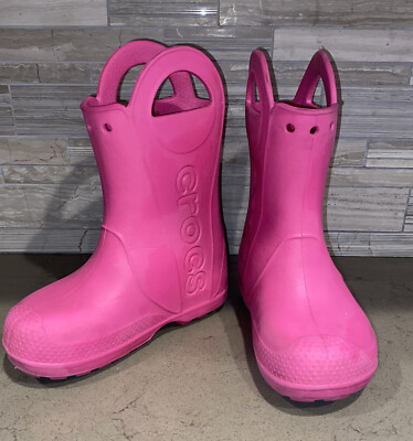 Crocs Kids Rain Boots Size C12 Pink Handle It Pull On Waterproof