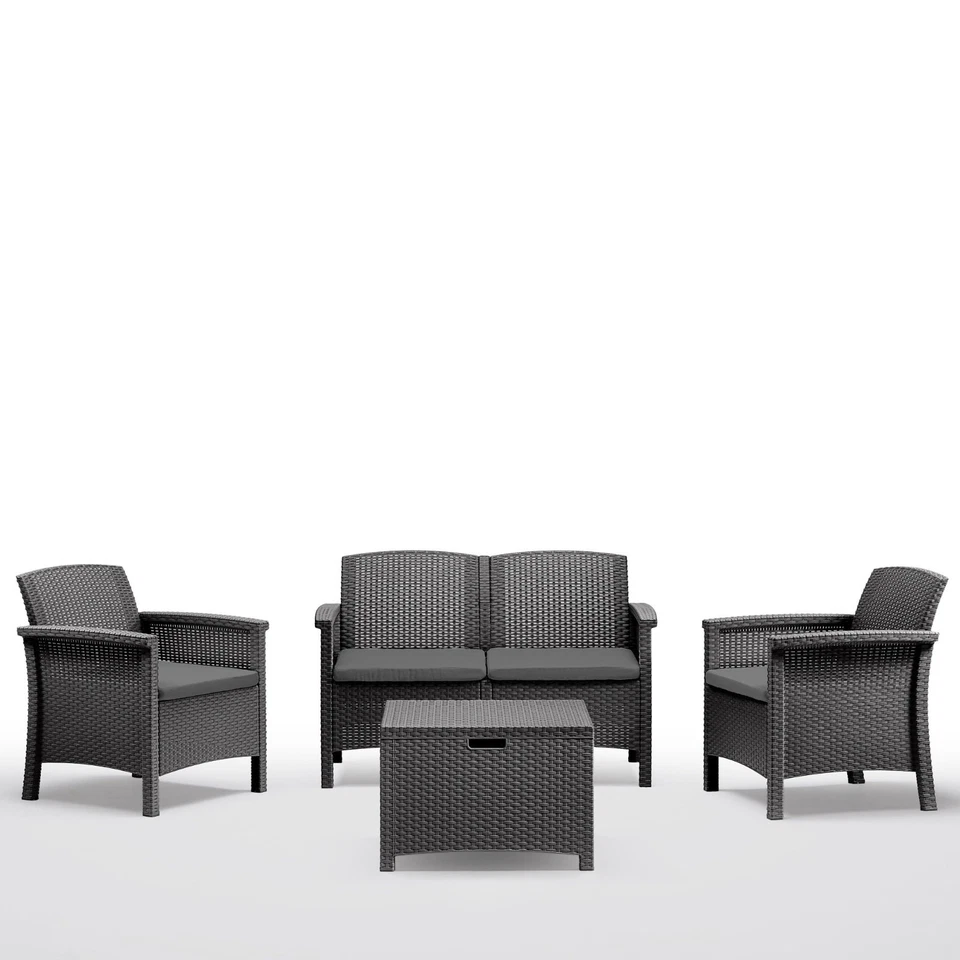 Gartenmöbel Set Rattan Optik Lounge Grau Sitzgruppe 4-tlg Loungemöbel Gartenset - Bild 4 von 4