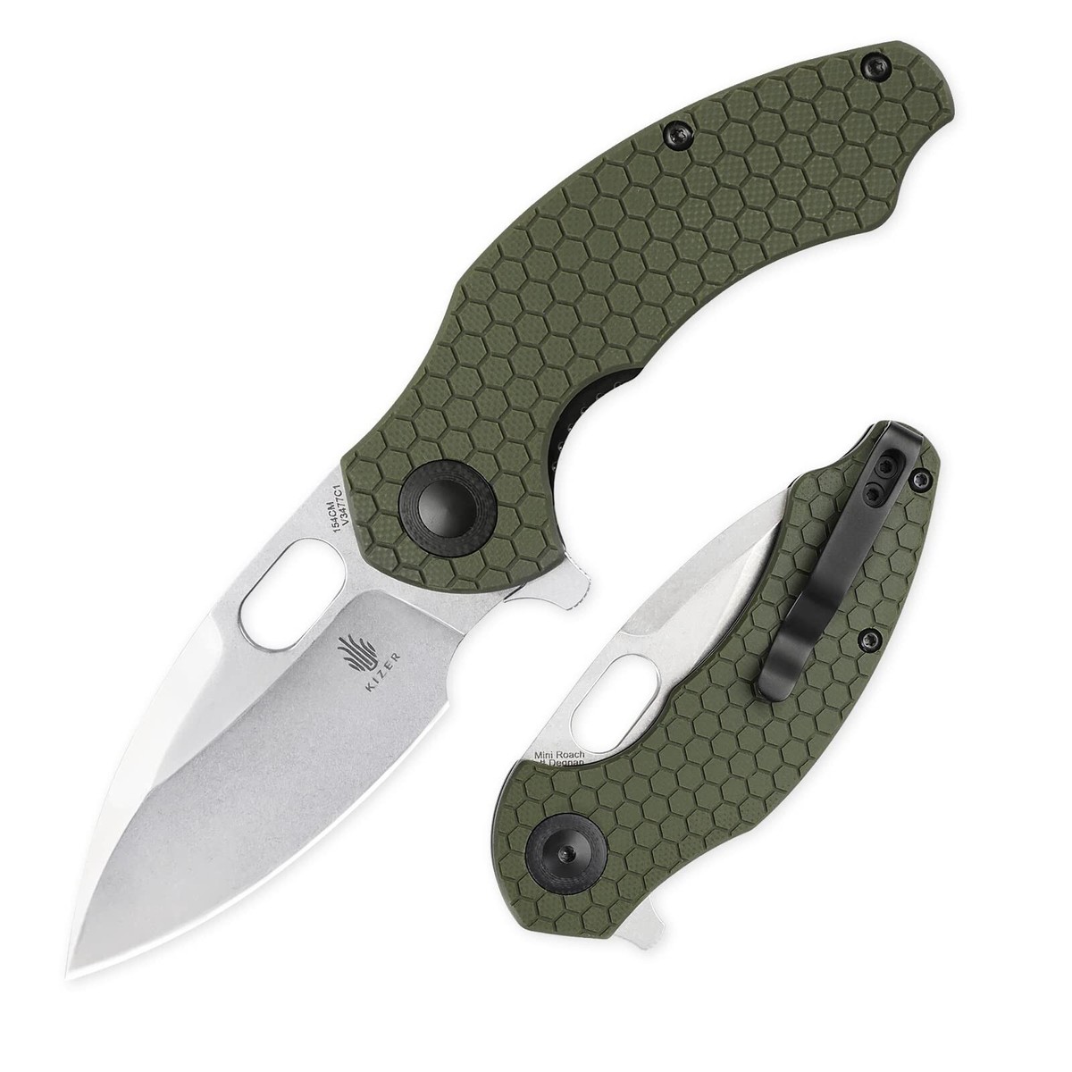Kizer Roach Mini Green Pocket Knife, 154CM Steel G10 Handle 3 Inch