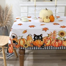 Black Cat Fall Rectangular Tablecloth 60 x 84 Inch Autumn Decor