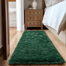 Super Fluffy Runner Rug for Bedroom, Modern Shag Green Area Rugs, Soft and Co...