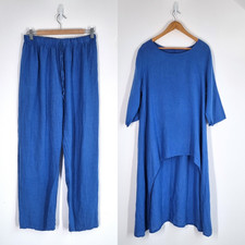 Made in Italy Co-ord 100% Linen Blue 10 12 14 Set Outfit Lagenlook Tunic Loose