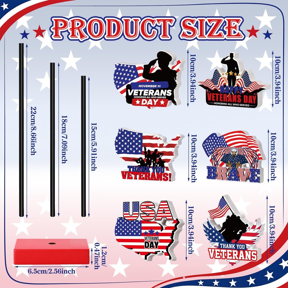 Partiotic Table Best Amyhill 12 Pcs Veterans Day Table Decorations Wooden Patriotic ...