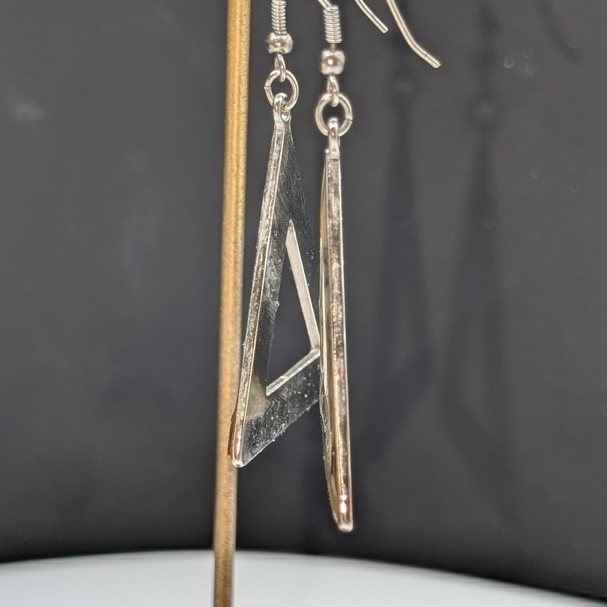 Silver Tone Abalone Shell Triangle Dangle Earrings - image 2