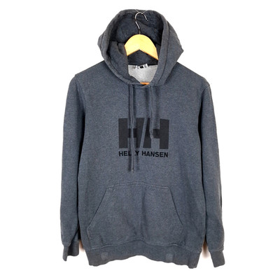 HELLY HANSEN Men's Jumper Size S Pullover Grey Kangaroo Pockets Hooded Cotton