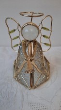 Clear Stained Glass Angel Votive Holder Gold Tone/Clear/ Lt Green
