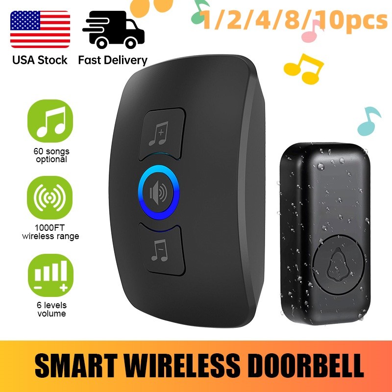 1-10 Pack Wireless Waterproof Doorbell with Adjustable Volume  