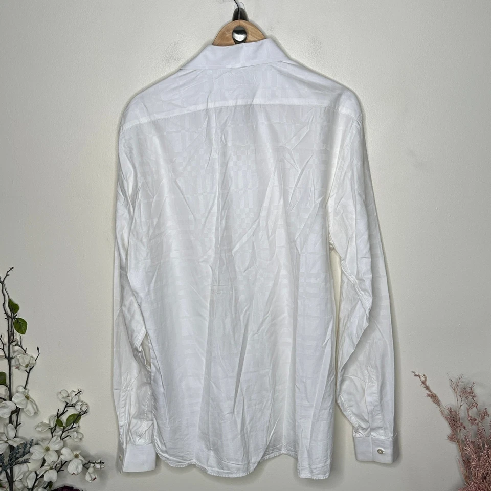 BURBERRY Button Down Shirt Subtle Nova Check Plaid White Sz 44 17 1/2 {C48} - Image 3 of 4