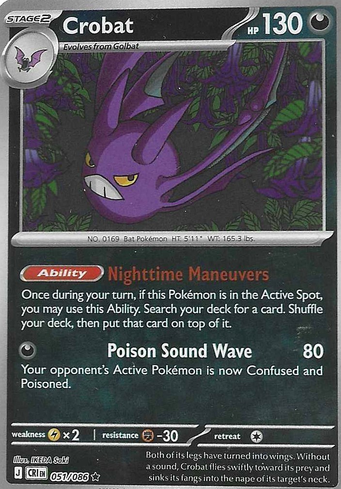 Crobat 051/086 Rare Chaos Rising Pokemon Reverse Holo Lightly Played