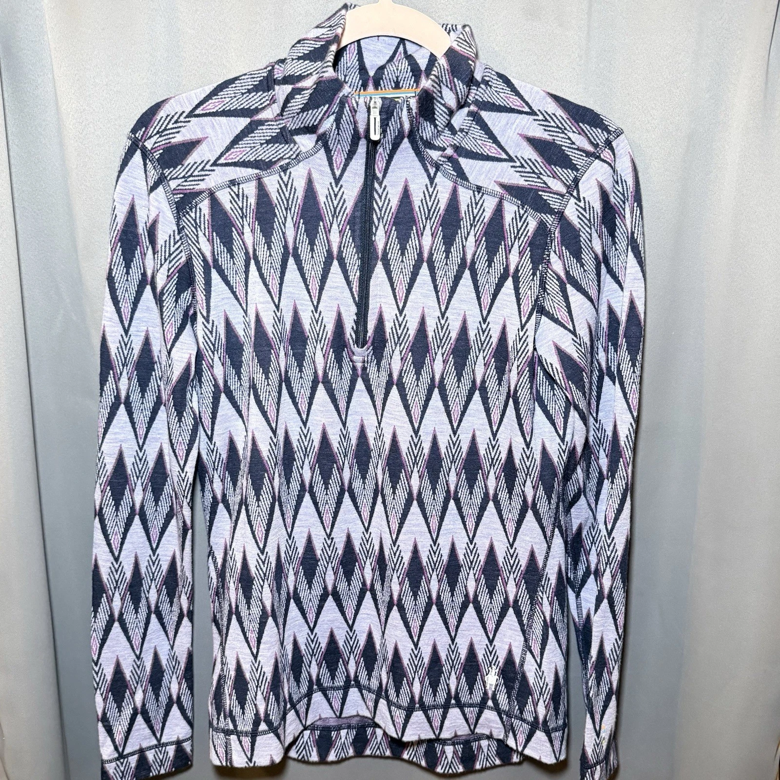 SMARTWOOL Merino 250 Base Layer Pattern 1/4 Zip Pullover Purple Mist Women’s Lg
