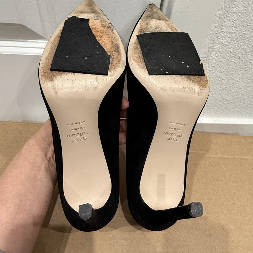 Stuart Weitzman Women's Black Suede Stiletto 8.5 4 Inch Heels Spain Made Shoes - Image 4 of 4