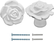 Piutouyar 2 Pcs Rose Flower Drawer Knobs, White Ceramic Cabinet Knobs, Vintage