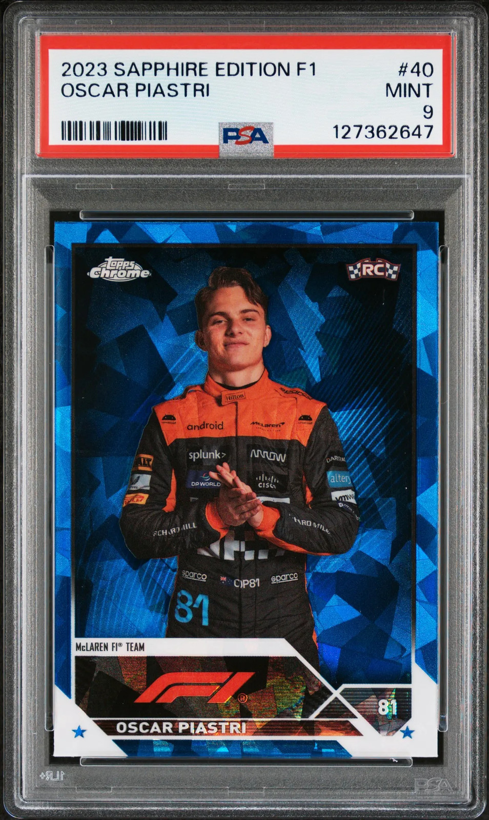 2023 Topps Chrome Formula 1 Sapphire Edition Oscar Piastri #40 PSA 9