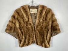 Vintage MINK fur shrug light brown One Size 18" length wrap stole cape