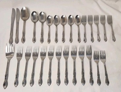 Oneida Ltd. WM. A. ROGERS Stainless Montclair Floral Tip Flatware 28pc Lot C3