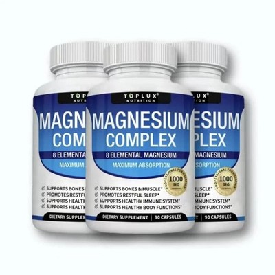 Toplux Nutrition Magnesium Complex 1000mg Supports 8 Elemental Magnesium 3Pack