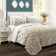 Lush Decor Boho Botanical Leaf Reversible Quilt King Size 3 Piece Set Turquoi...