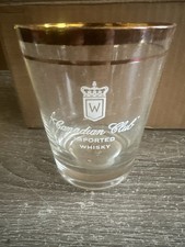 6 Vintage Canadian Club Imported Whiskey Gold Trim  Low Ball Glass Crown “W” 