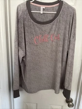 Joyspun Womens Pajama Top 2X Gray Long Sleeve Polyester/Spandex “Chill Out”