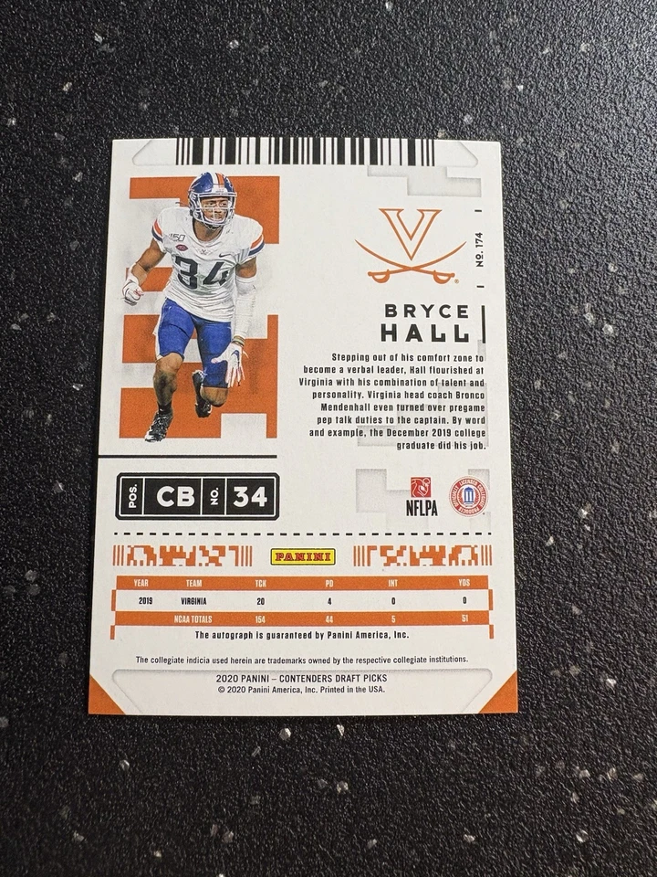 2020 Panini Contenders Draft Picks - College Ticket Autographs Bryce Hall CB - Image 2 of 2