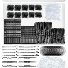 510-Piece Black Bobby Pins Kit 100 Pins, 100 Bun Clips, 300 Hair Bands, 10 Nets