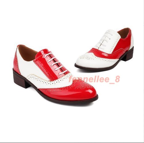 British Brogue Color Matching Womens Lace Up Wing Tip Carved Flats Pumps Shoes - Picture 16 of 22