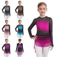 Kids Girls Dress Long Sleeves Leotard Figure Skating Dancewear Lyrical Costume
