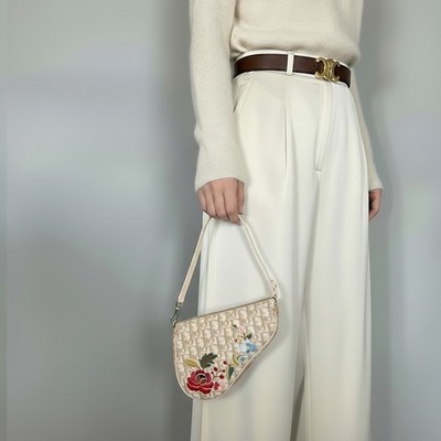 DIOR Saddle Bag Beige Trotter PVC Floral