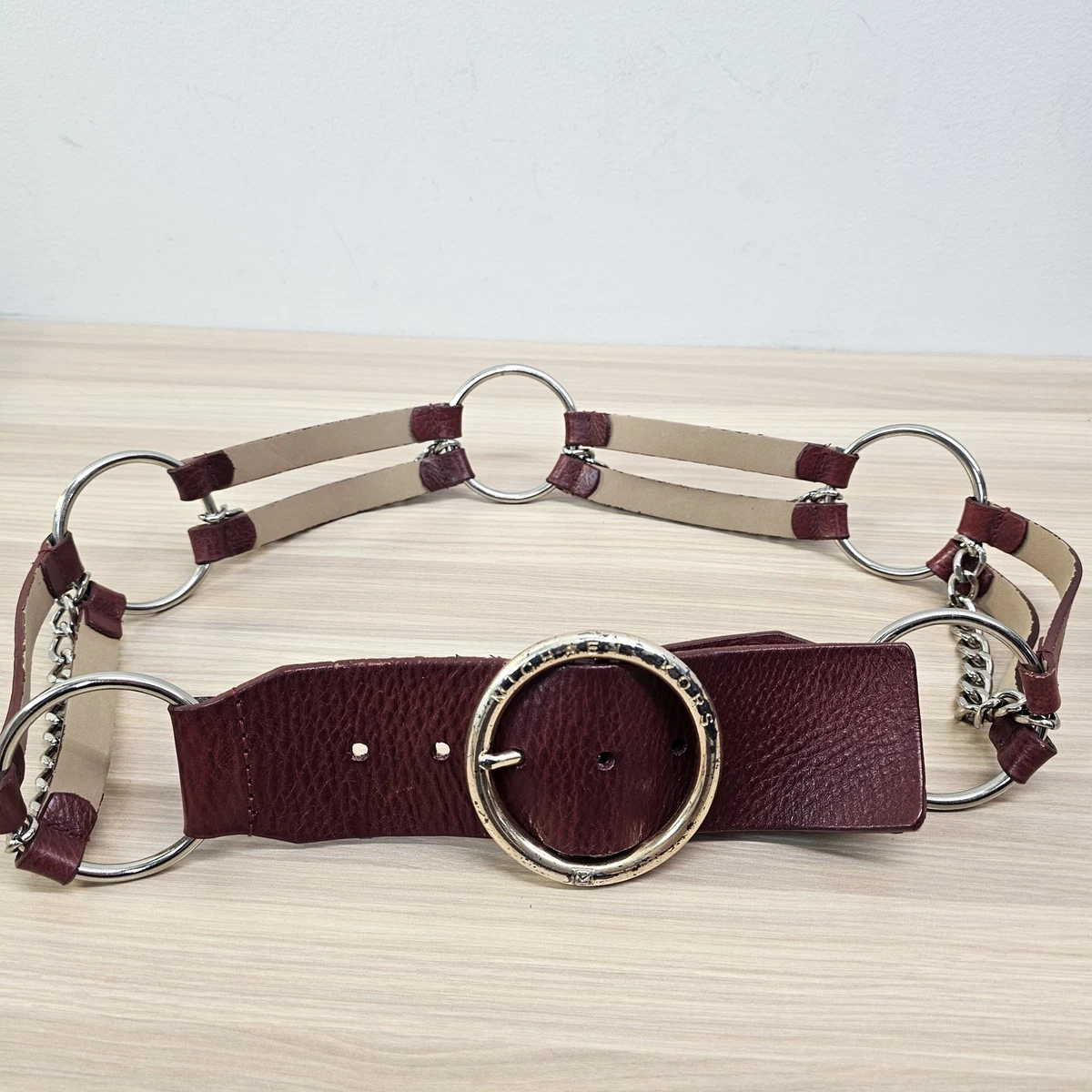 Michael Kors suede leather Burgundy women Belt with Gold Buckle size S new Michael Kors - Brandclub - Michael Kors 558385 Brown MK Logo  main image 2