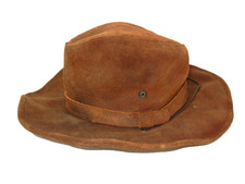 MINNETONKA Brown Leather "THE AUSSIE HAT" WIDE BRIM HAT Western Cowboy Cap Sz S