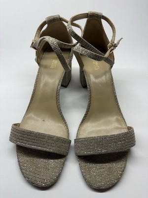 Michael Kors Serena Flex Ankle Strap Dress Sandals Women 10M Block Heel Gold