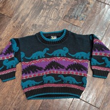 Vintage '80S Kids Talk Dinosaur 4T Made In USA Sweater Stegosaurus Brontosaurus