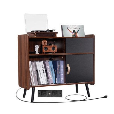 Vevor Record Player Stand - 350 Albums, Power Outlet, Sliding Door