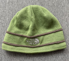 The North Face Mountain Beanie Olive Green Brown Stripe Fleece Lined Winter Hat