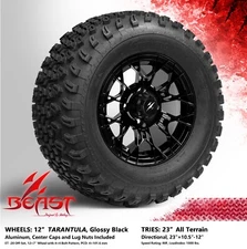 4x GOLF CART 12" BLACK 'TARANTULA' WHEELS and 23"x10.5"-12" ALL-TERRIAN TIRES