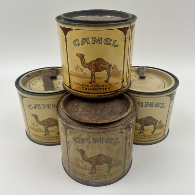 Vintage Camel Cigarette Round Tobacco Tins Lot Of 4 With Lids