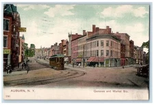 1908 Genesee Market Sts Store Streetcar Hotel Exterior Aubrun New York Postcard