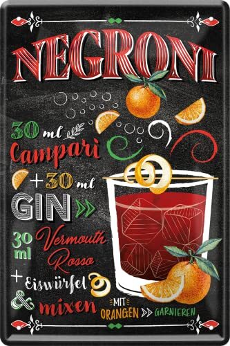 WOGEKA ART Targa in metallo retrò – Negroni – Gin Vermouth Cocktail (J0A)