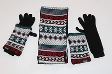 Women's Muk Luks Winter Knit Reversible Eternity Scarf, Gloves, and Arm Warmers