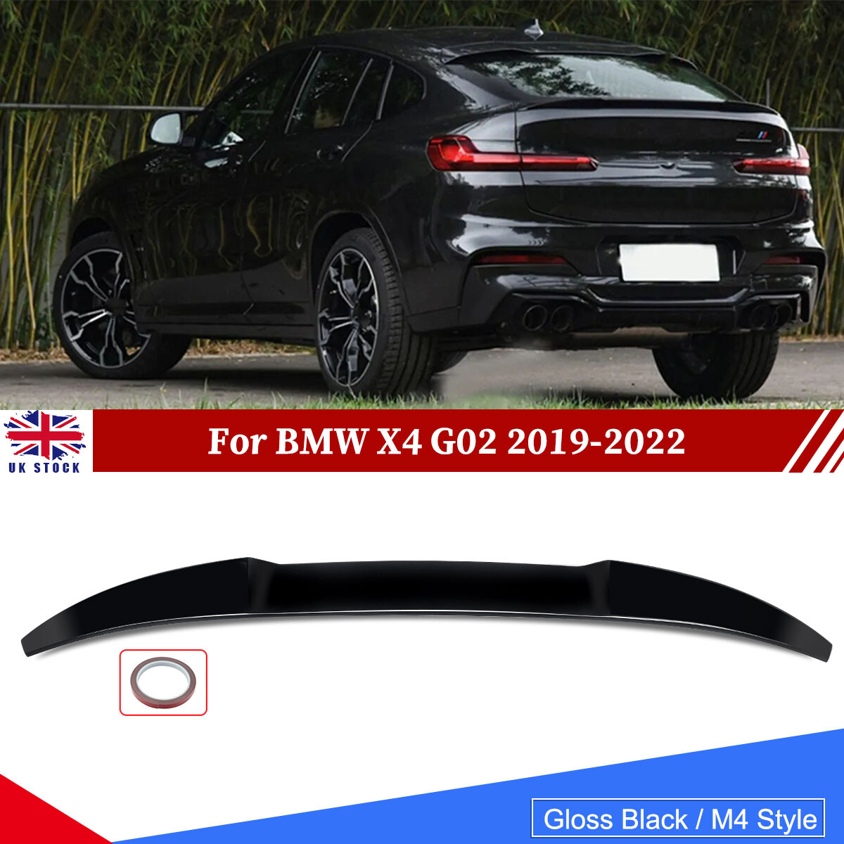 FOR BMW X4 G02 X4M SUV REAR TRUNK BOOT SPOILER LIP GLOSS BLACK M PERFORMANCE 18+