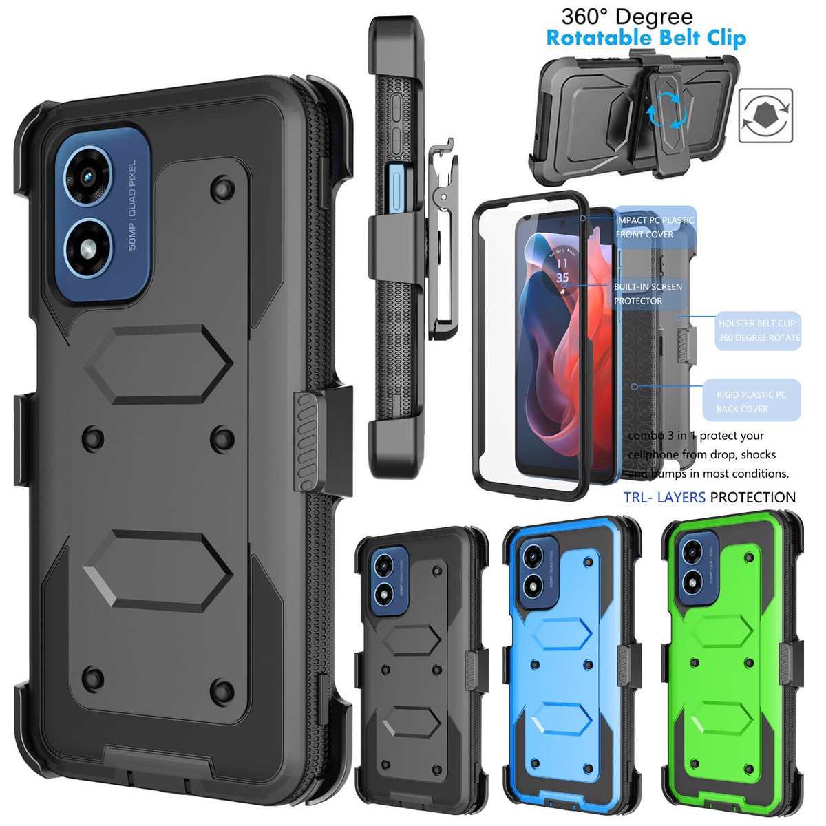 For Motorola Moto G Power 5G 2024 Phone Case Belt Clip Stand + Screen Protector For Motorola Moto G Power 5G 2024 Phone Case Belt Clip Stand + Screen Protector
