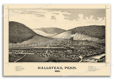 1887 Hallstead Pennsylvania Vintage Old Panoramic City Map - 24x36