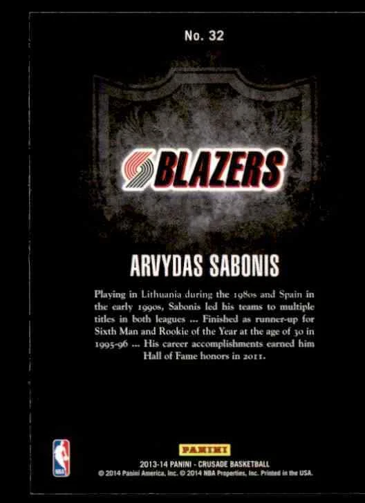 2013-14 Panini Crusade Arvydas Sabonis Blazers #32 *Noles2148* Cs 10=Fs - Image 2 of 2