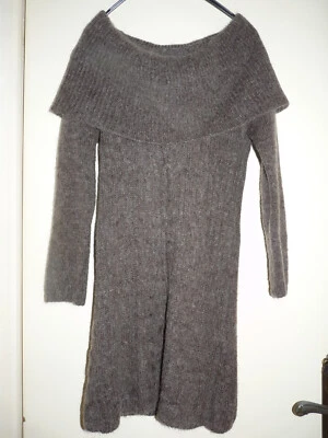 Pull long femme torsadé marron large col châle laine + mohair 36 / S - BE - Photo 1/4