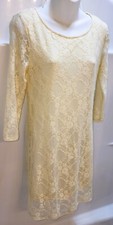 Forever 21 Short Dress Cream Lace Lined Sheer Mini Shift Sheath Sz M MAKE OFFER
