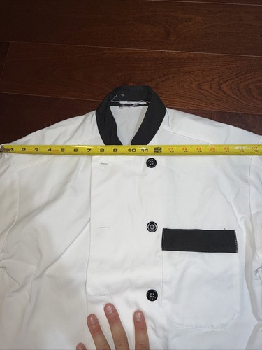 Chef Coat Food Jacket Black White Double Buttons Chest & Sleeve Pocket Size S - Picture 13 of 15
