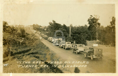 East Texas Oil Fields, Turner TX in Background 1920s RPPC Photo Postcard Copy