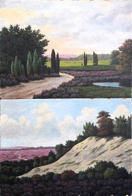 2 x DEKORATIVE GEMÄLDE Ölbild ''HEIDELANDSCHAFT'' ORIGINAL signiert J. Hartmann
