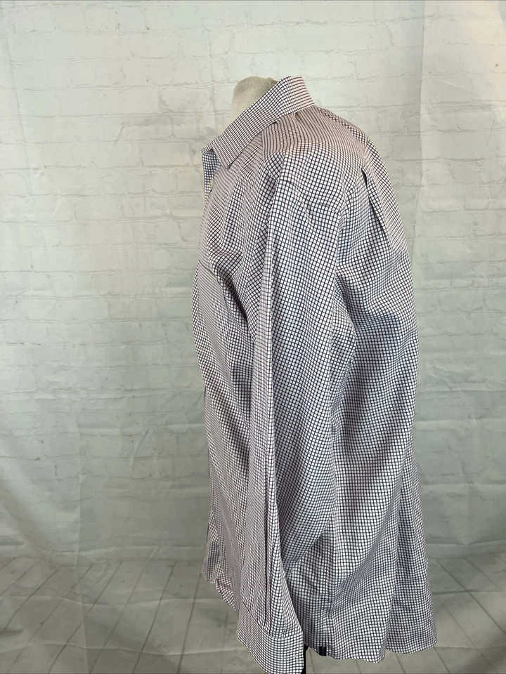 Black Brown 1826 Men's White Burgundy Red Plaid Cotton Dress Shirt 17.5 - 33 $98 - Image 4 of 4